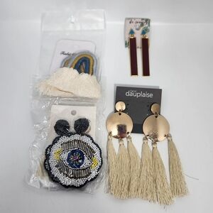 Carol Dauplaise Gold and Cream Tassel Earrings